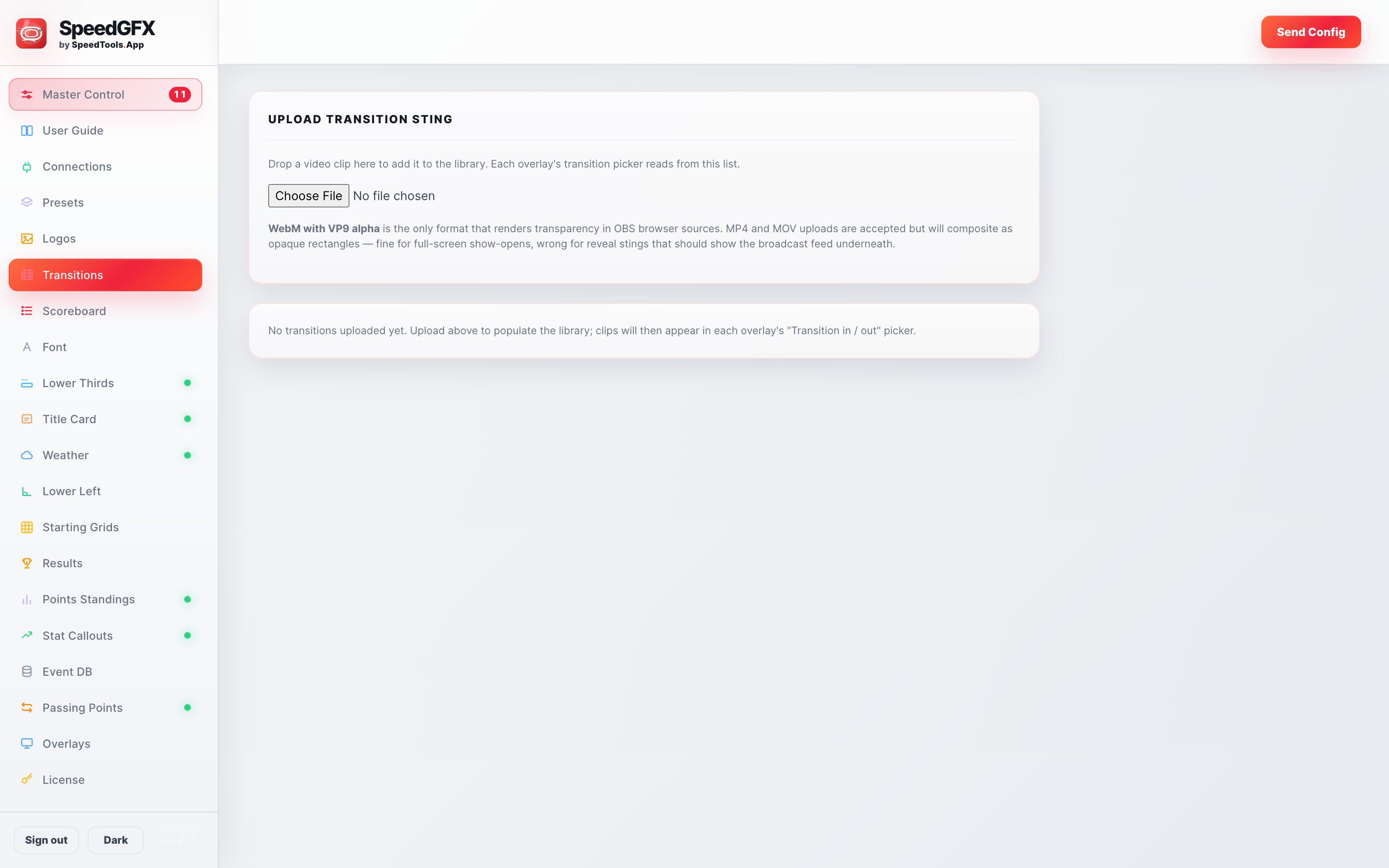 Producer Remote transitions panel in light theme